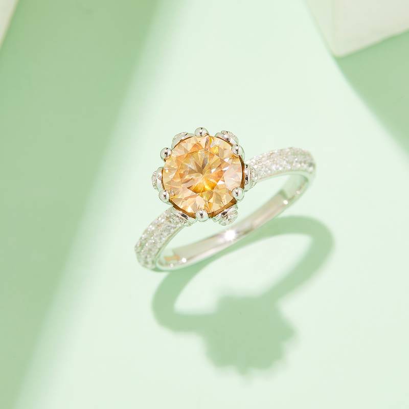 直臂豪镶花神S925银镀白金MoissaniteWomen's Ring2.0ctD级